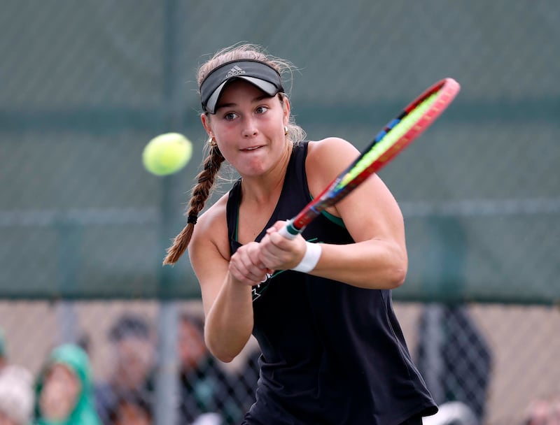 Caroline “CJ” Coan of York in the 2A Singles Championship match Saturday, Oct. 25, 2025 at John Hersey High School in Arlington Heights.