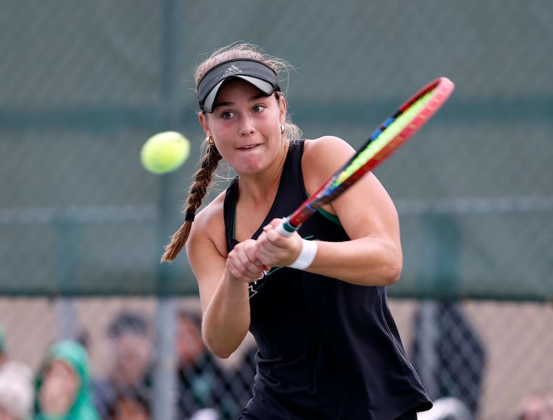 Caroline “CJ” Coan of York in the 2A Singles Championship match Saturday, Oct. 25, 2025 at John Hersey High School in Arlington Heights.
