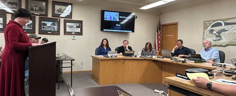 Veronica Mathews speaks out against a proposed ordinance at the Oregon City Council meeting on Tuesday, May 27, 2025 that would have required organizers of public demonstrations to seek a permit in advance.