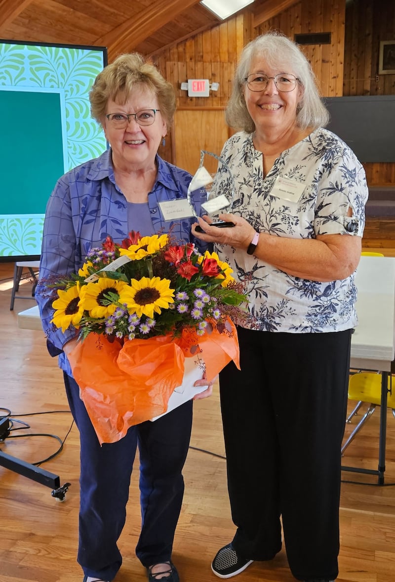 Susan Zumdahl (left) was named Woman of the Year 2025 in the Byron Women's Club. It was presented by Club President Bonnie Hodina.