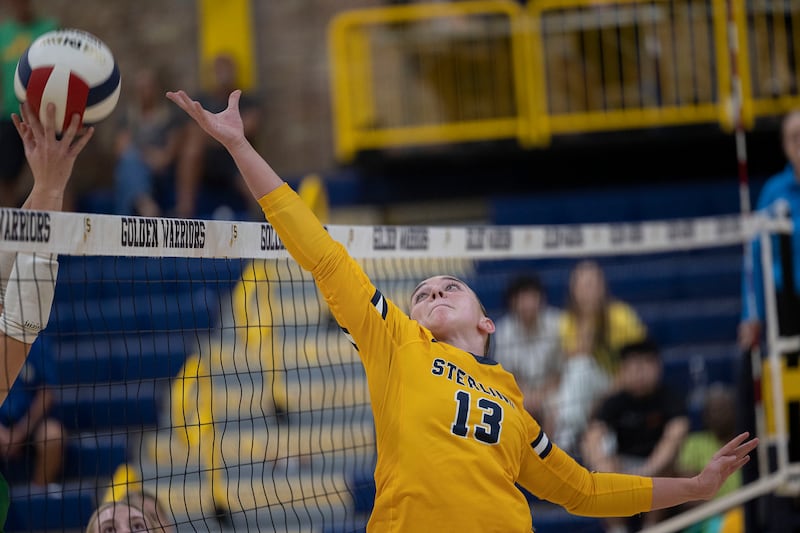 Sterling’s Sydney Giffin makes a play on the ball against Geneseo Tuesday, Sept. 30, 2025.
