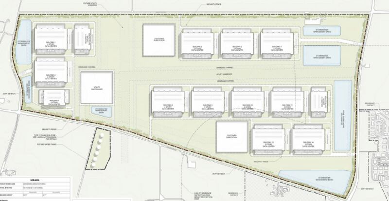 The 14 two-story warehouses that would comprise the 'Project Cardinal' data center proposal in Yorkville would span over 17 million square feet.