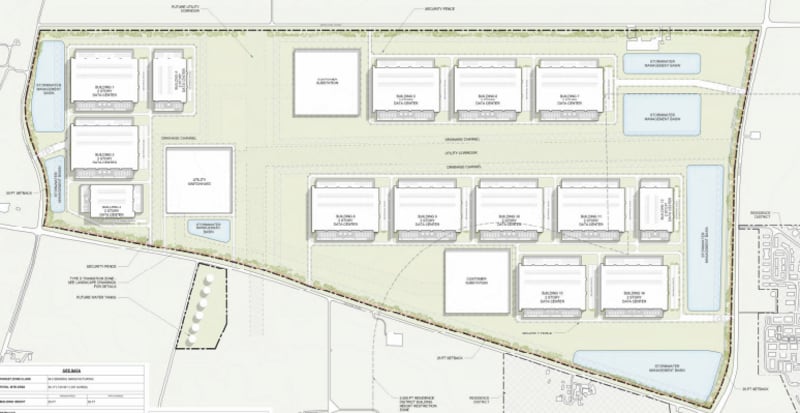 The 14 two-story warehouses that would comprise the 'Project Cardinal' data center proposal in Yorkville would span over 17 million square feet.