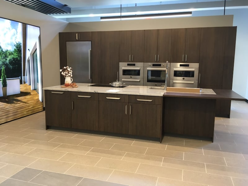 A kitchen sample at the new showroom of Mendota-based Starved Rock Wood Products.