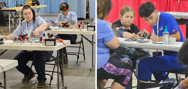 Kishwaukee College SkillsUSA team members Lily Goode (left) and Abel Huerta competing in the SkillsUSA Championships