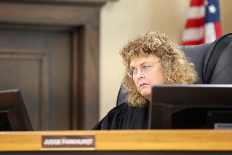 Circuit Judge Lindsay Parkhurst listens to arguments during the Concerned Citizens of Manteno vs. Village of Manteno & Gotion Inc. court hearing in the 21st Judicial Court in Kankakee on Wednesday, May 14, 2025.