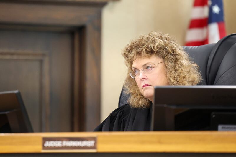 Circuit Judge Lindsay Parkhurst listens to arguments during the Concerned Citizens of Manteno vs. Village of Manteno & Gotion Inc. court hearing in the 21st Judicial Court in Kankakee on Wednesday, May 14, 2025.