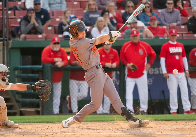 McHenry's Kyle Maness connects with the ball during the boys baseball Class 4A Kane County Cougars Supersectional against South Elgin on Monday, June 9, 2025 at Northwestern Medicine Field in Geneva. Ryan Rayburn for Shaw Local