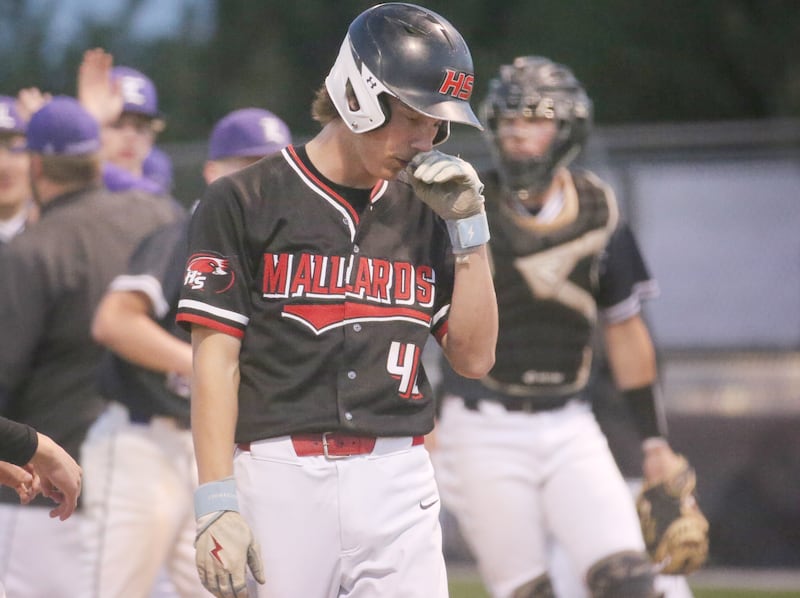Henry-Senachwine pitcher Carson Rowe reacts after walking off of the field for the final time this season while falling to Lexington during the Class 1A Sectional semifinal game on Wednesday, May 28, 2025 at Schwieckert Stadium in Peru.