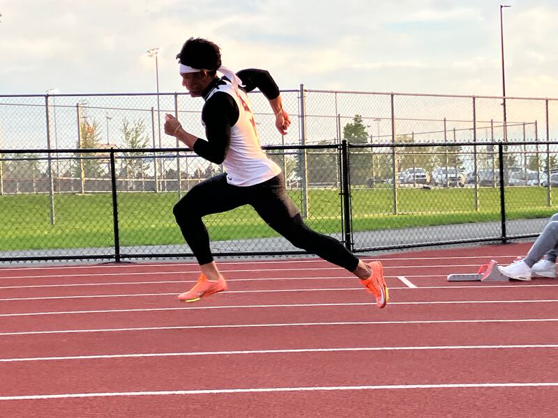 Austin Rowswell, one of the state’s top sprinters, on his was to an easy victory for Lincoln-Way West in the 400 of the Warrior Invitational