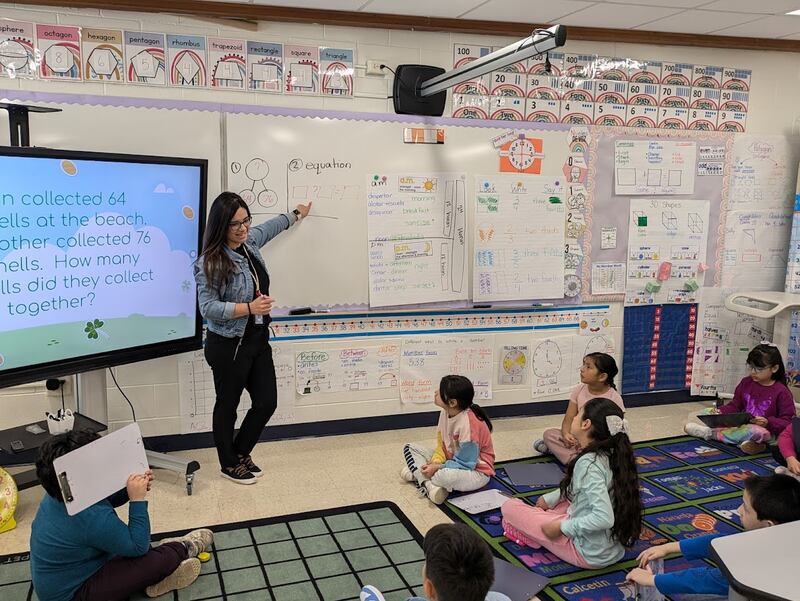 Sandra Almazan, a second grade bilingual teacher at Troy Craughwell Elementary School in Joliet, is seen inside her classroom on Thursday, March 20, 2025.