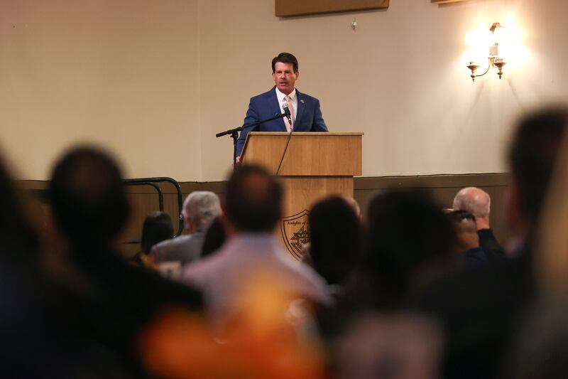 Kankakee Mayor Chris Curtis speaks during the Kankakee County Chamber of Commerce's inaugural State of the Municipality event held at the Knights of Columbus in Kankakee Oct. 2, 2025.