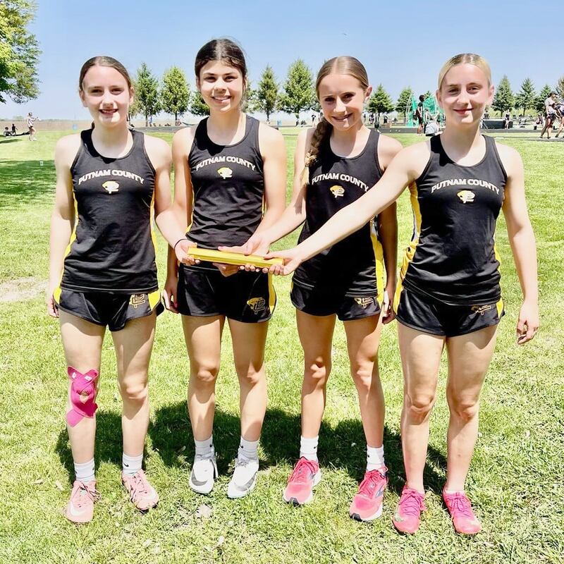 Putnam County Junior High's Mylee Christiansen, Anniston Judd, Emily Konzak and Chloe Christiansen placed third in the 4x100 relay with a time of 55.53 at the IESA State Meet in East Peoria.