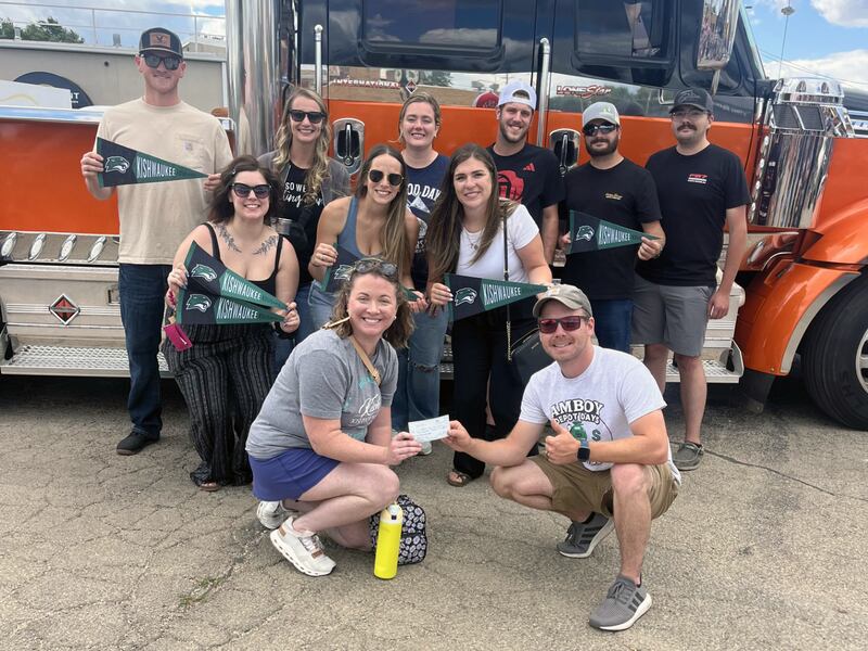 Members of the Amboy High School Class of 2014 present a check to Courtney Walz, Kishwaukee College Director of Development, in support of the Kishwaukee College Foundation's Mathew J. Rood Diesel Power Technology Scholarship.