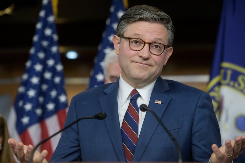 Speaker of the House Mike Johnson, R-La., speaks during a news conference at the Capitol, Tuesday, Jan. 13, 2026, in Washington. (AP Photo/Rod Lamkey, Jr.)