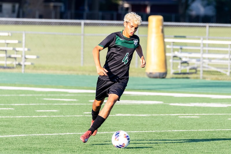 Plainfield Central’s Jorge Mireles move the ball forward during a home game against South Elgin on Aug. 28, 2025.