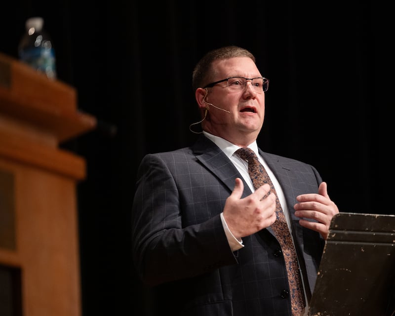Candidate for Bureau County Sheriff, Mike Wittig answers question at the Bureau County Sheriff Forum on Tuesday, March 3, 2026 at Princeton High School's Auditorium.