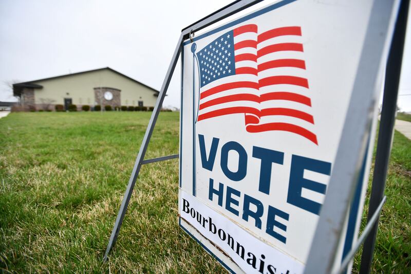 An election day voting sign in Bourbonnais