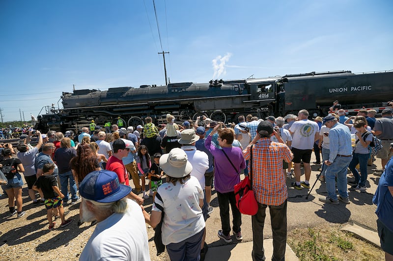 The Union Pacific Big Boy 4014 steam locomotive pulls into Sterling for a whistle stop Tuesday, June 2, 2026, as it heads east on a coast-to-coast journey.