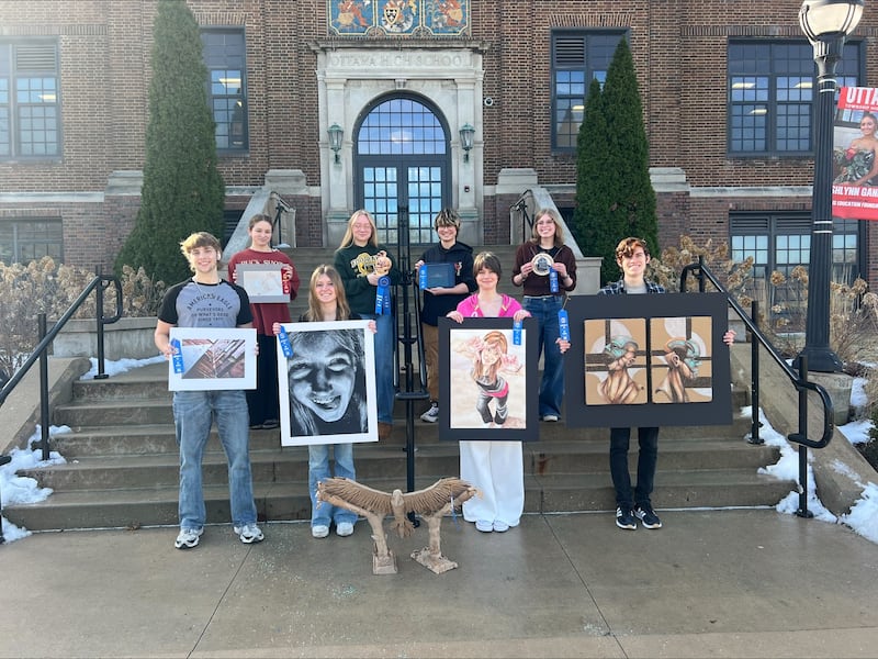 Nine students at Ottawa Township High School received first- or second-place ribbons in the Interstate 8 Art Conference at Sycamore High School on Saturday, March 14, 2026. Their scores propelled OTHS to first place overall in the competition.