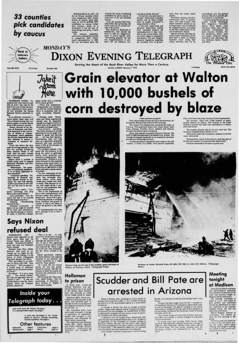 The cover of the Dixon Evening Telegraph for Feb. 7, 1972
