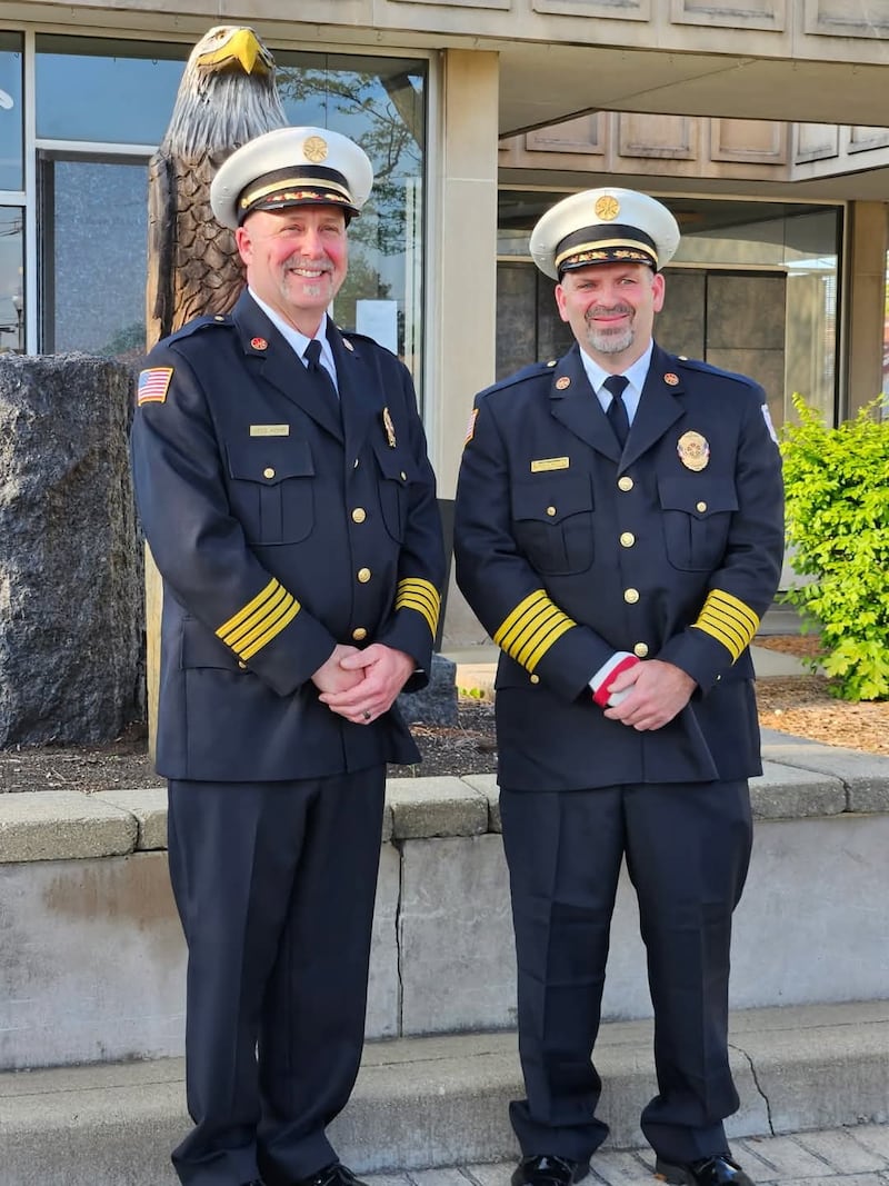 Steve Maltas (right) is Oglesby's new fire chief and Jess Kohr (left) is assistant chief. The Oglesby City Council installed both men Monday, May 5, 2025, following the retirement of longtime Chief Ron Popurella.