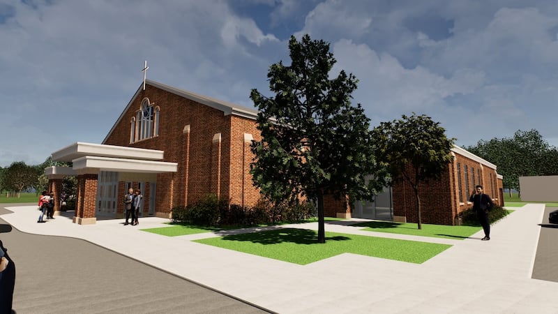 An architectural rendering shows the proposed new St. Michael the Archangel Church, which would be built in the parking lot at the current St. Mary’s Church site, 804 E. Broadway St., Streator. Parish officials say the existing church building would be demolished after construction and the space converted into parking.