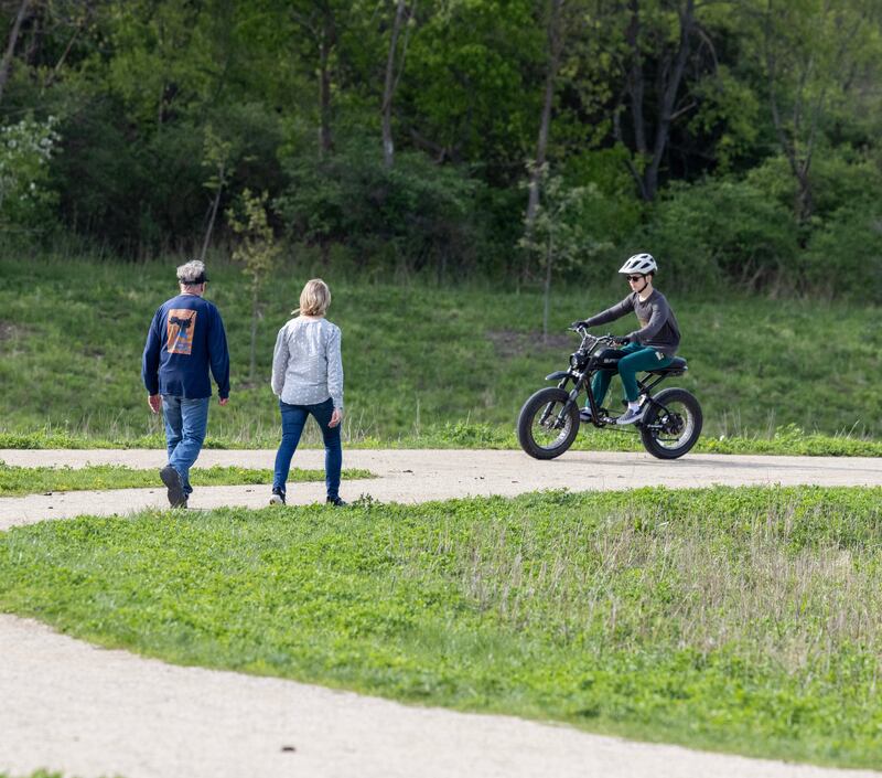 E-bikes are allowed in the Forest Preserves, but riders must follow speed limits, stay alert and share trails with other users.