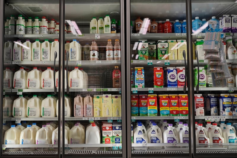 Dairy products, which are covered by the USDA Supplemental Nutrition Assistance Program (SNAP), is displayed for sale at a grocery store Friday, Oct. 31, 2025, in Nashville, Tenn. (AP Photo/George Walker IV)