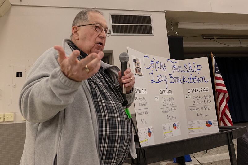 Coloma Township tax assessor Dave Hand talks about the tax increase Wednesday, Dec. 10, 2025, at an informational meeting in Rock Falls.