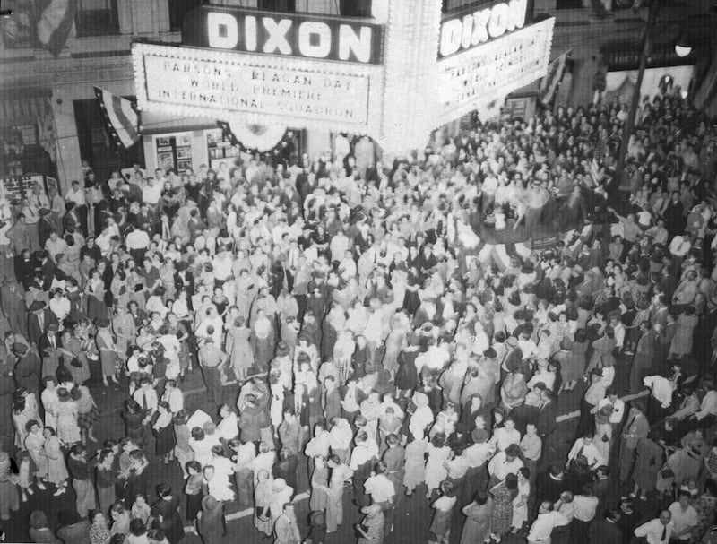 Thousands gathered outside the Dixon Theater to see Ronald Reagan and other celebrities on Sept. 15, 1941.