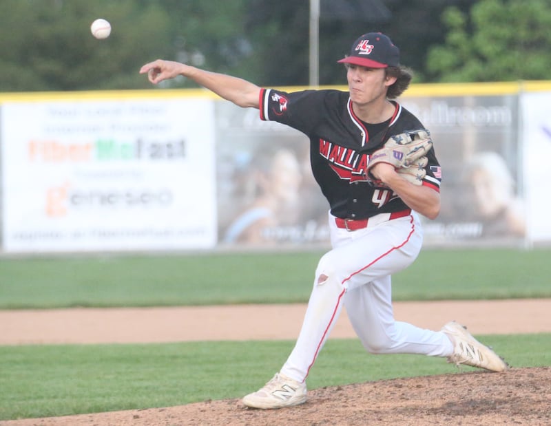 Henry-Senachwine pitcher Carson Rowe lets go of a throw to Lexington during the Class 1A Sectional semifinal game on Wednesday, May 28, 2025 at Schwieckert Stadium in Peru.