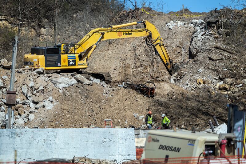 Trees, rocks and soil are removed Tuesday, April 8, 2025, as Project Rock is in full swing.