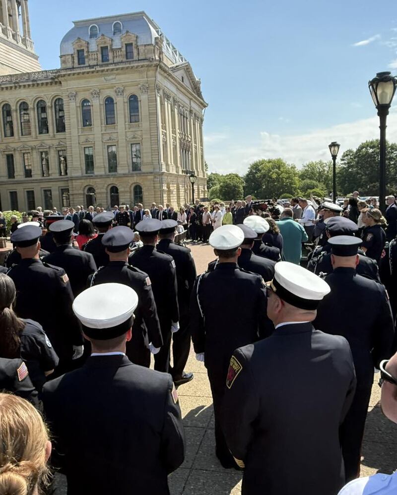 State Fire Marshal James A. Rivera and members from the Illinois Fire Service gathered to honor and remember a fallen firefighter and recognize those who went above and beyond their duties at the 32nd Annual Fallen Firefighter Memorial and Medal of Honor Ceremony in Springfield on Tuesday, May 14, 2025.