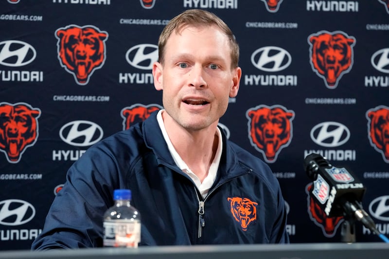 Chicago Bears head coach Ben Johnson talks to media during a news conference at Halas Hall in Lake Forest, Ill., on Wednesday. (AP Photo/Nam Y. Huh)