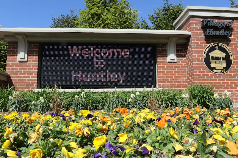 A Northwest Herald file photo shows the "Welcome to Huntley" sign in May 2021.