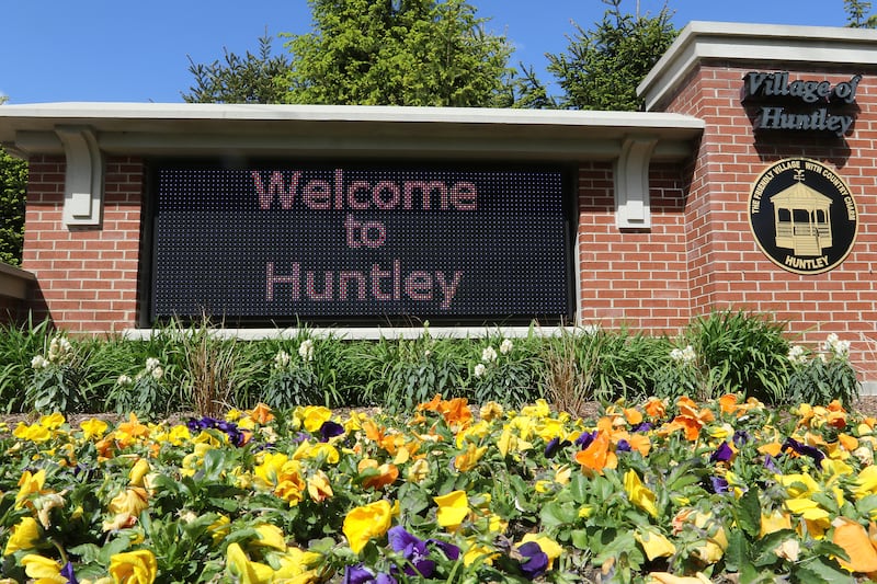 A Northwest Herald file photo shows the "Welcome to Huntley" sign in May 2021.
