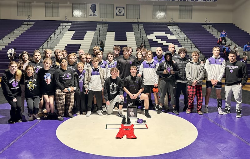 The Hampshire High School wrestling team honored Deegan Kirschke during Thursday's FVC dual against Dundee-Crown. Kirschke tragically lost his life on Saturday, Aug. 16.