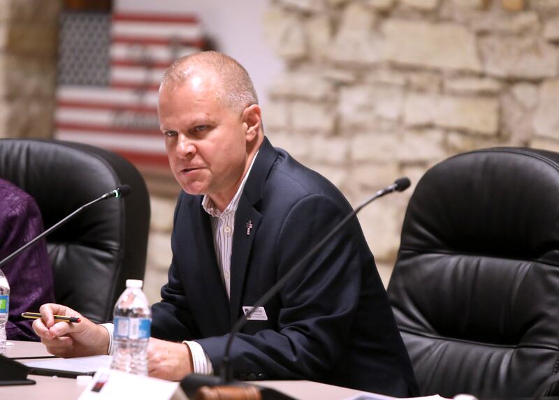 Lance Bell, candidate for Kane County Board Chairman, answers a question during a candidate forum for the 2024 General Election hosted by the League of Women Voters of Central Kane County on Monday, Sept. 30, 2024 at Batavia City Hall.