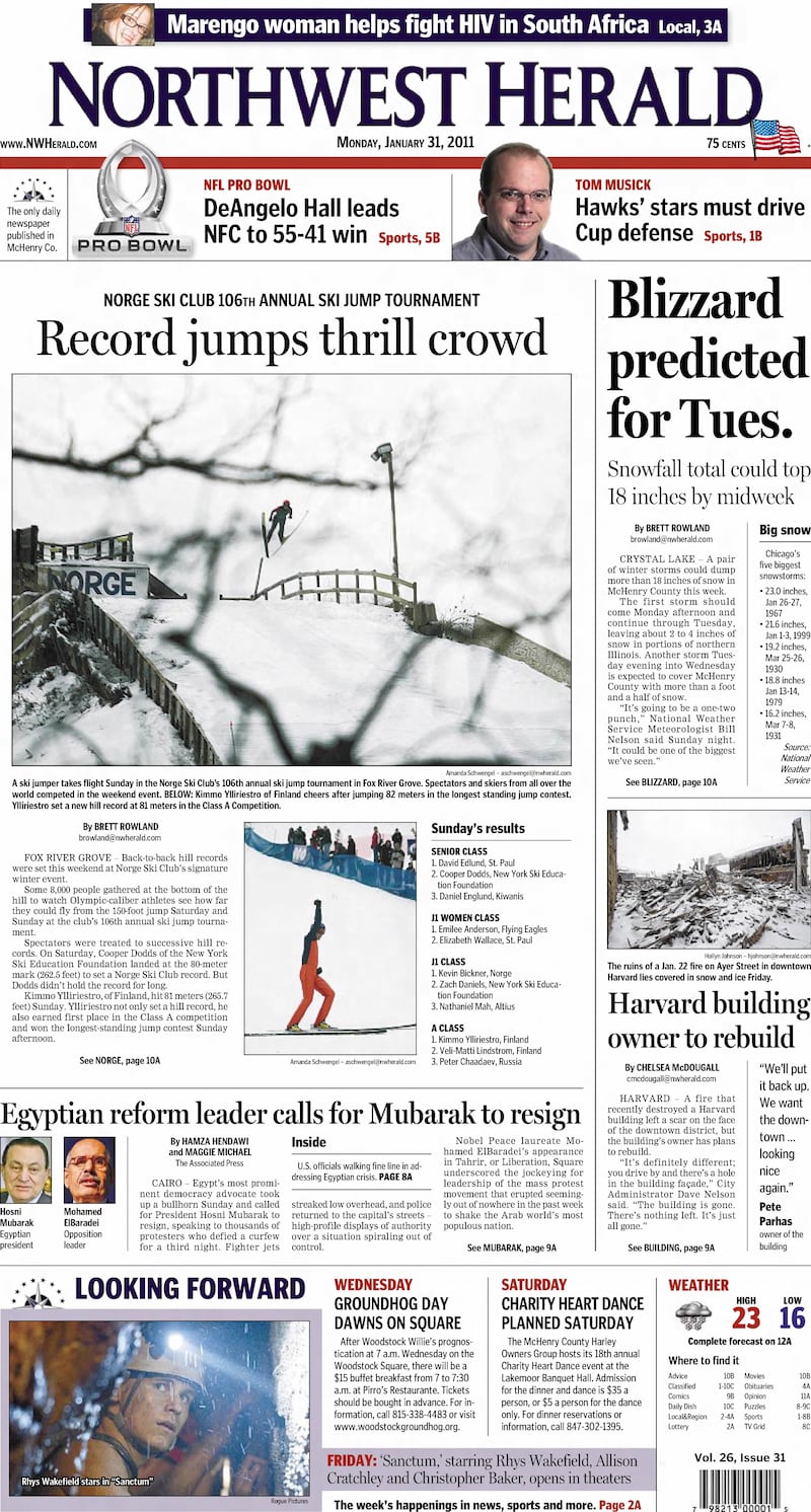The cover of the Northwest Herald for Jan. 31, 2011