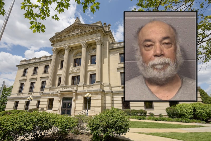 Reynaldo A. Torres, 68, was charged with criminal sexual assault and criminal sexual abuse on May 20, 2025, according to DeKalb County court records. Police allege the victim was assaulted in August 2024 while staying at a friend’s house. (Inset photo provided by DeKalb County Jail)