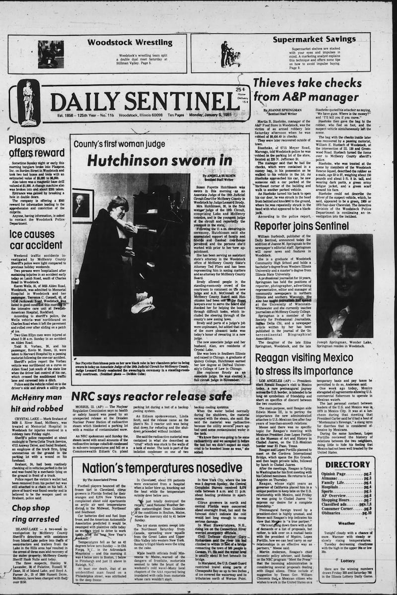 The cover of the Woodstock Daily Sentinel for January 5, 1981