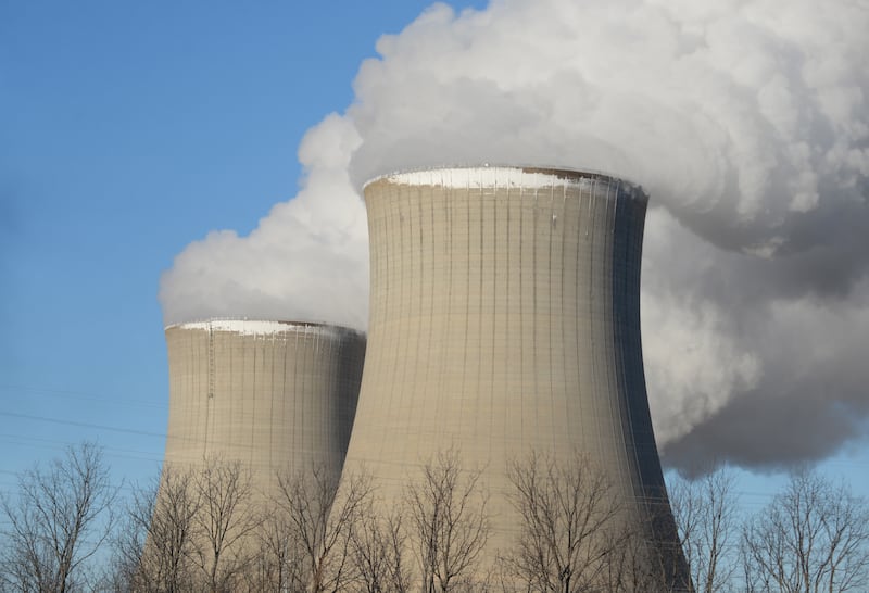 Frost forms from discharged steam at the tops of the cooling towers at the Byron nuclear power plant as temperatures hovered at 1-degree on Tuesday, Jan. 21, 2025. Temperatures were expected to increase by the end of the week.