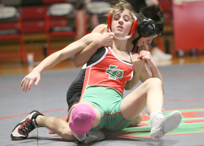 L-P's Kiely Domyancich wrestles Ottawa's Gio Hernandez on Thursday, Jan. 9, 2025 in Sellett Gymnasium at L-P High School.