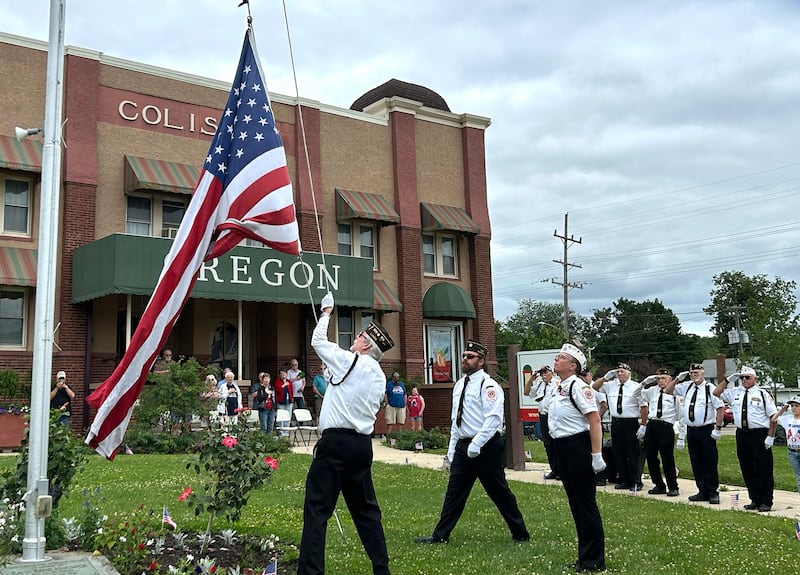 Members of Oregon VFW Post #8739 conducted the official flag raising ceremony on Sunday, June 14, 2026 at Coliseum Museum during Oregon's celebration of the nation's 250th anniversary celebration.