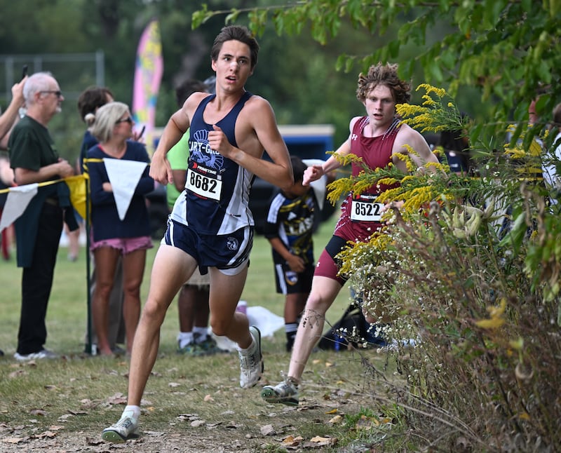 Eventual winner Jameson Tenopir of Cary-Grove has the lead during the Bill Dawson Invitational at Warren Township High School on Saturday, Sept. 20, 2025 in Gurnee.