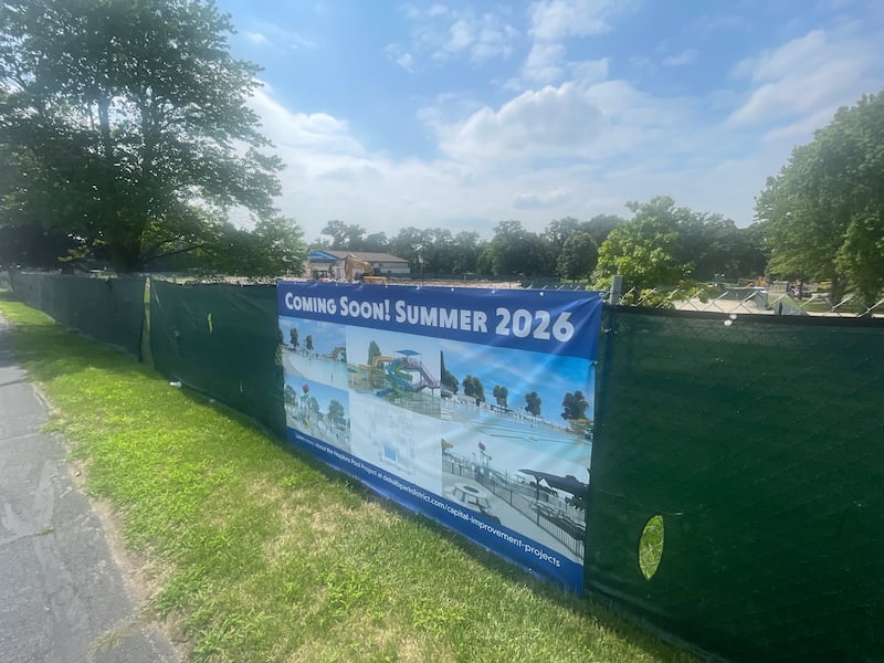 A large sign outside Hopkins Pool is seen Monday, July 21, 2025, at 1403 Sycamore Road in DeKalb.
