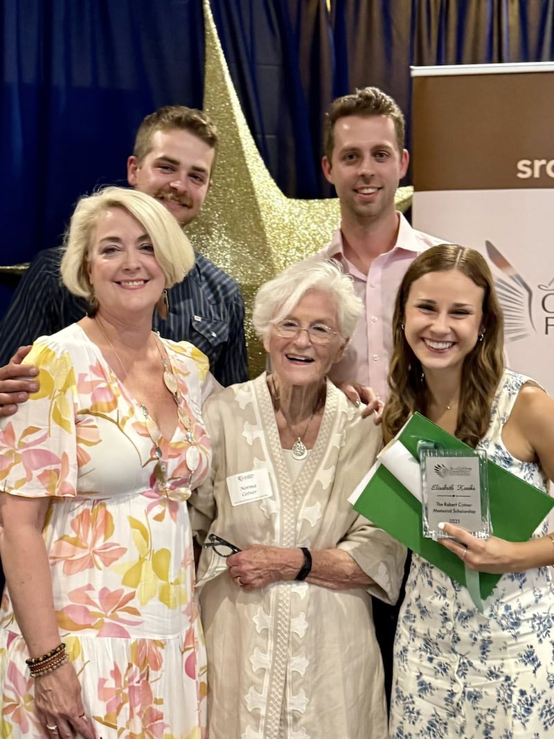 Erin Stuedemann, front left, with sons Forest and Drake, mother Norma Cotner and scholarship recipient Ella Kamke. Kamke of Utica won the first Robert Cotner Memorial Scholarship at the June 23 Starved Rock Country Community Foundation Scholarship Reception in Ottawa.