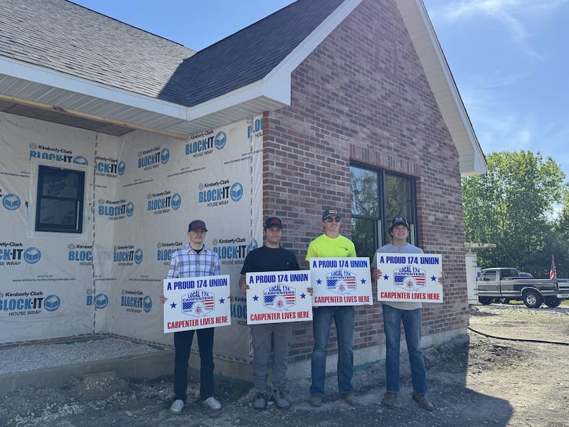 Aaron Maxwell, Blake Ness, Owen Noon and Sean Lewis, the four GAVC students who will be starting as apprentices with Carpenters Local 174.