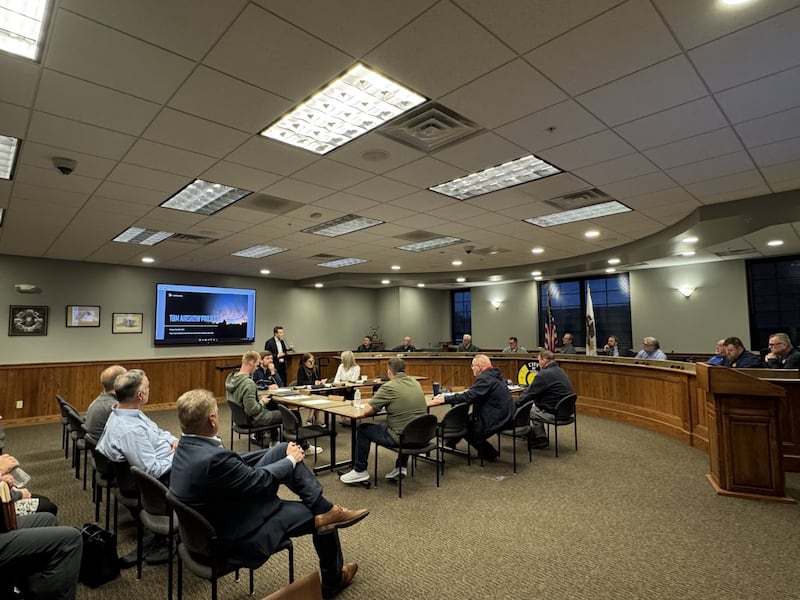 Matthew Klein talks to council about the TBM Avenger Reunion Show during Monday's council meeting